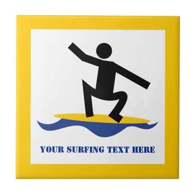 Surfing gifts, surfer on his surfboard custom ceramic tile (Front)
