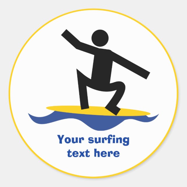 Surfing gifts, surfer on his surfboard custom classic round sticker (Front)