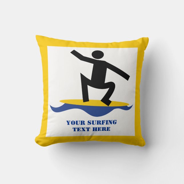 Surfing gifts, surfer on his surfboard custom cushion (Front)