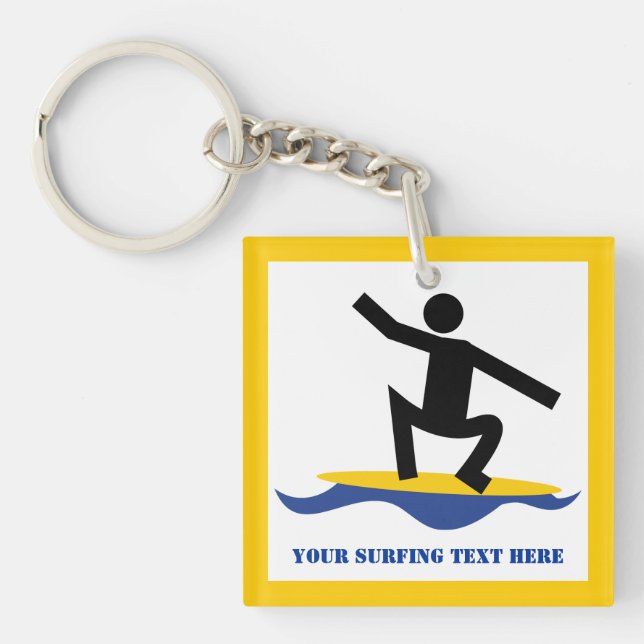 Surfing gifts, surfer on his surfboard custom key ring (Front)