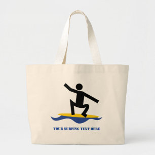 Surfing gifts, surfer on his surfboard custom large tote bag
