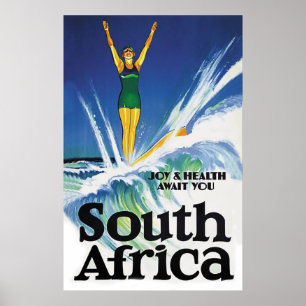Surfing girl in South Africa Poster