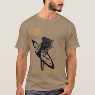Surfing girl walking on a beach T-Shirt