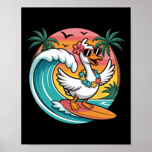 Surfing Goose Retro Hawaiian Summer Vibes Beach De Poster