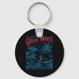 Surfing Great Waves Honolulu Hawaii Summer Vacatio Key Ring