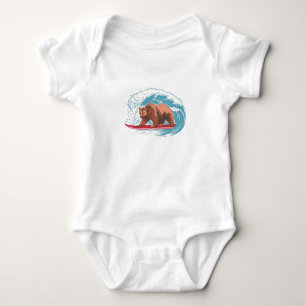 Surfing grizzly bear baby bodysuit