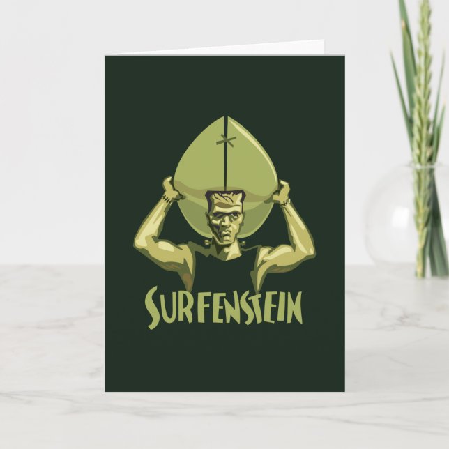 Surfing Halloween Frankenstein Card (Front)