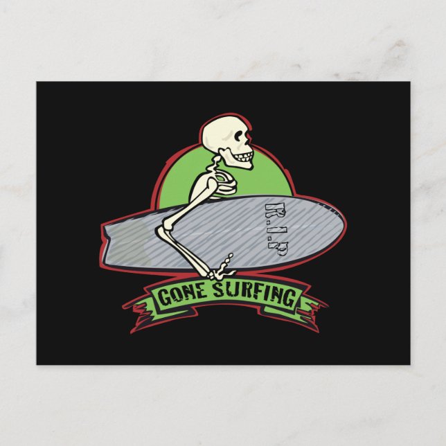 Surfing Halloween Skeleton Postcard (Front)