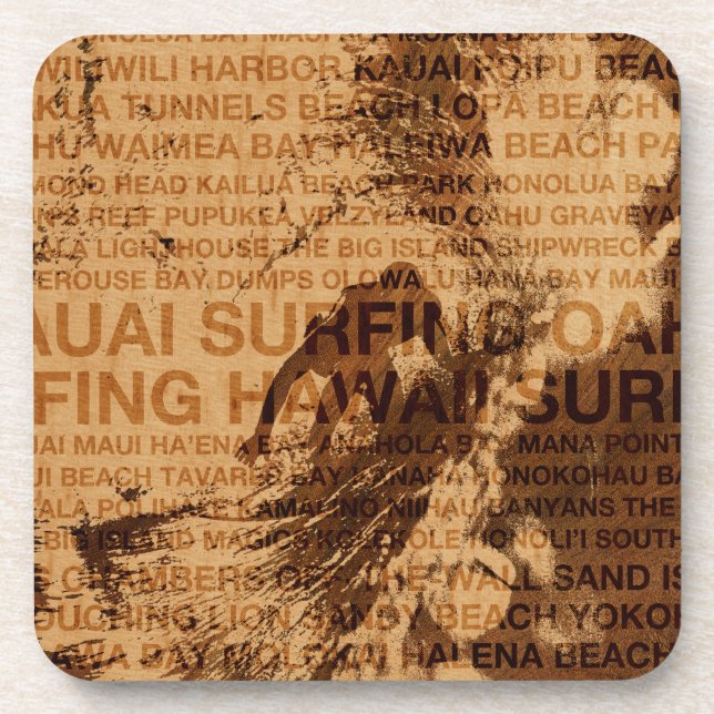 Surfing Hawaii Green Room Faux Wood Coasters (Front)