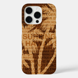 Surfing Hawaii Palm Trees Faux Wood Tropical iPhone 16 Pro Case