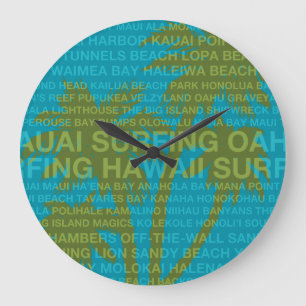 Surfing Hawaii Palm Trees Hawaiian Clock