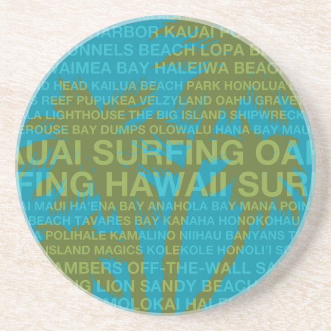 Surfing Hawaii Palm Trees Hawaiian Stone Coaster (Front)