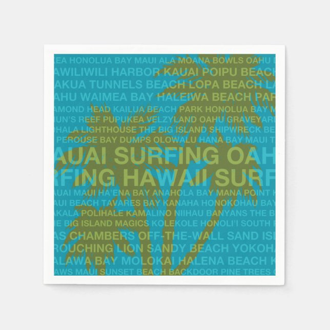 Surfing Hawaii Palm Trees Hawaiian Tropical Napkin (Front)