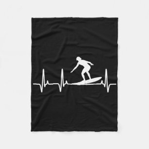 Surfing Heartbeat Surfing Lover Surfboard Surfer M Fleece Blanket