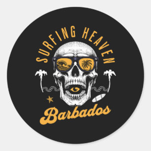 Surfing Heaven Skull Rdos Tropical Wave Sunset Vib Classic Round Sticker