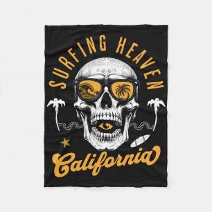 Surfing Heaven Skull Surfer With California Vibes Fleece Blanket