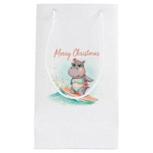 Surfing Hippo Bikini Christmas  Small Gift Bag