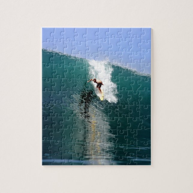 Surfing huge green wave jigsaw puzzle (Vertical)