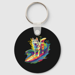 Surfing Husky Key Ring