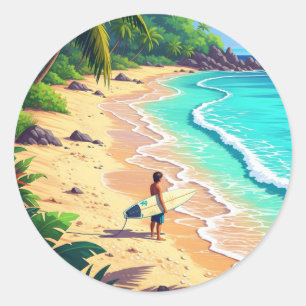 Surfing in Fiji Classic Round Sticker