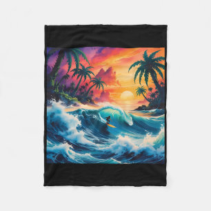 Surfing In Tropical Paradise Fleece Blanket