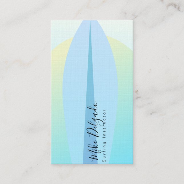 Surfing Instructor Ombre Surf Board Sunset Business Card (Front)