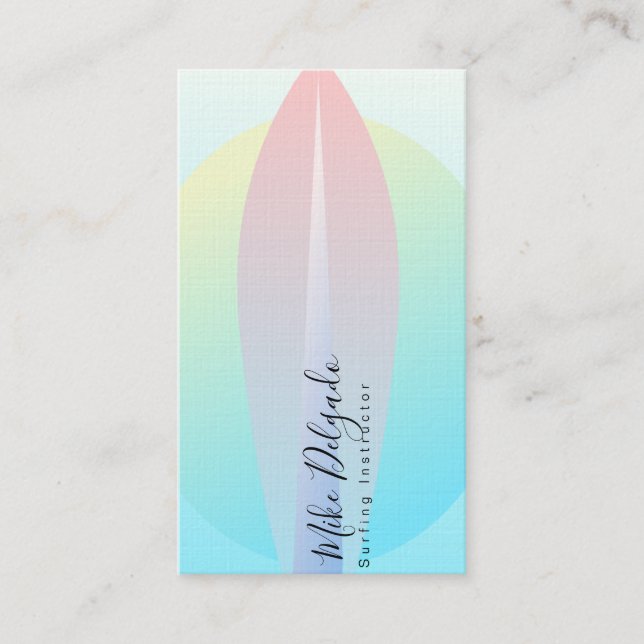 Surfing Instructor Ombre Surf Board Sunset Pink Business Card (Front)