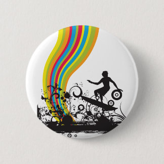 surfing into rainbows 6 cm round badge
