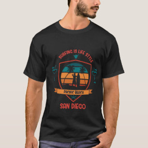 Surfing Is Life Style Pacific Beach San Diego Retr T-Shirt