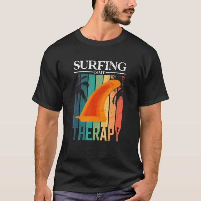 Surfing Is My Therapy  Retro Fin Longboard T-Shirt (Front)