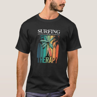 Surfing Is My Therapy  Retro Palm Tree Surfboard T-Shirt