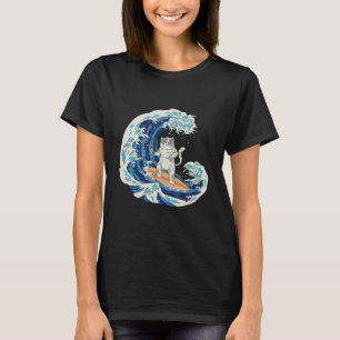 Surfing Japan Sushi Eating Cat Vintage Surf Board T-Shirt