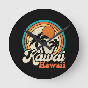 Surfing Kawaii Hawaii Round Clock