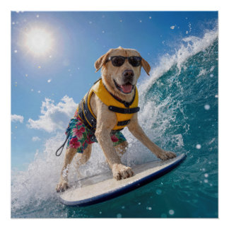 Surfing Labrador Retriever Poster