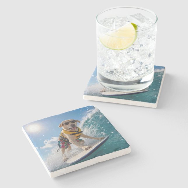 Surfing Labrador Retriever Stone Coaster (Side)
