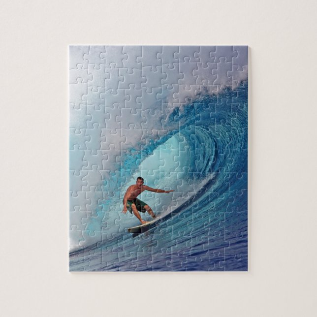 Surfing large blue wave Mentawai Islands Jigsaw Puzzle (Vertical)