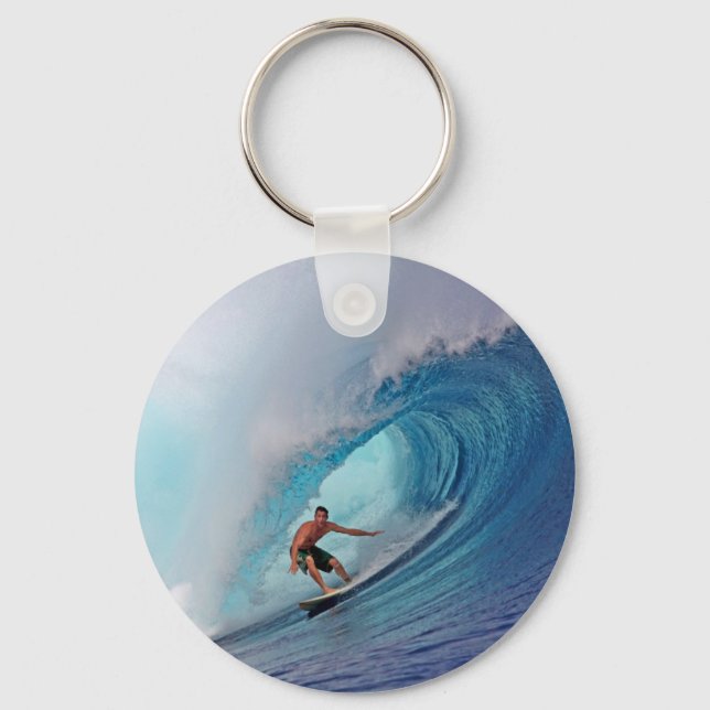 Surfing large blue wave Mentawai Islands Key Ring (Front)