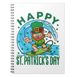 Surfing Leprechaun Hawaiian St Patricks Day Notebook