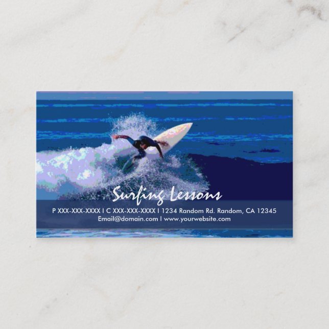 Surfing lessons customisable business cards (Front)