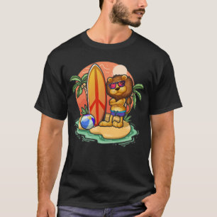 Surfing Lion Beach Vacation Animal Graphic T-Shirt