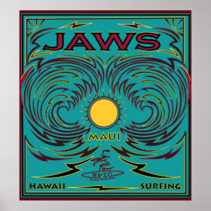 SURFING MAUI HAWAII JAWS POSTER
