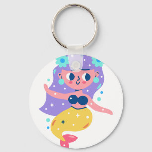 Surfing mermaid key ring