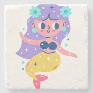 Surfing mermaid stone coaster
