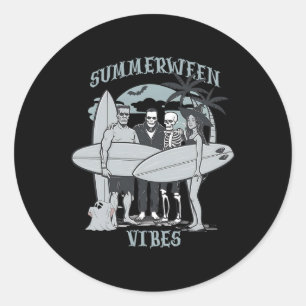 Surfing Monsters Clic Halloween Vibes Graphic Classic Round Sticker