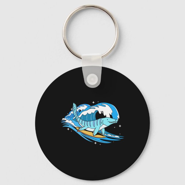 Surfing Mosasaurus Dino Funny Aquatic Dinosaur  Key Ring (Front)