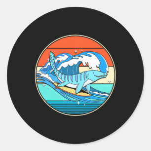 Surfing Mosasaurus Dino Retro Aquatic Dinosaur  Classic Round Sticker