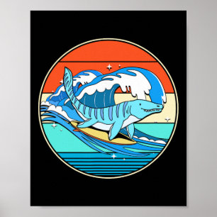 Surfing Mosasaurus Dino Retro Aquatic Dinosaur Poster