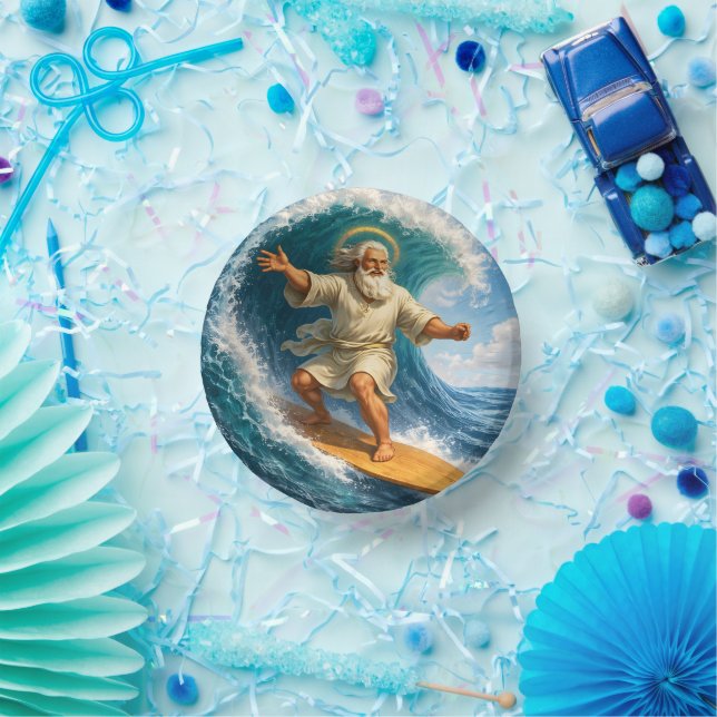 Surfing Moses funny biblical art party paper plate (Party)