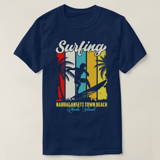 Surfing Narragansett Town Beach Rhode Island T-Shirt (Design Front)
