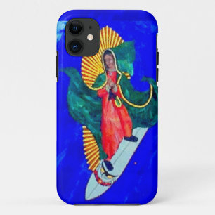 surfing nun on blue iphone case